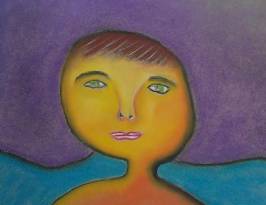 Self-portrait; Colored chalk on paper